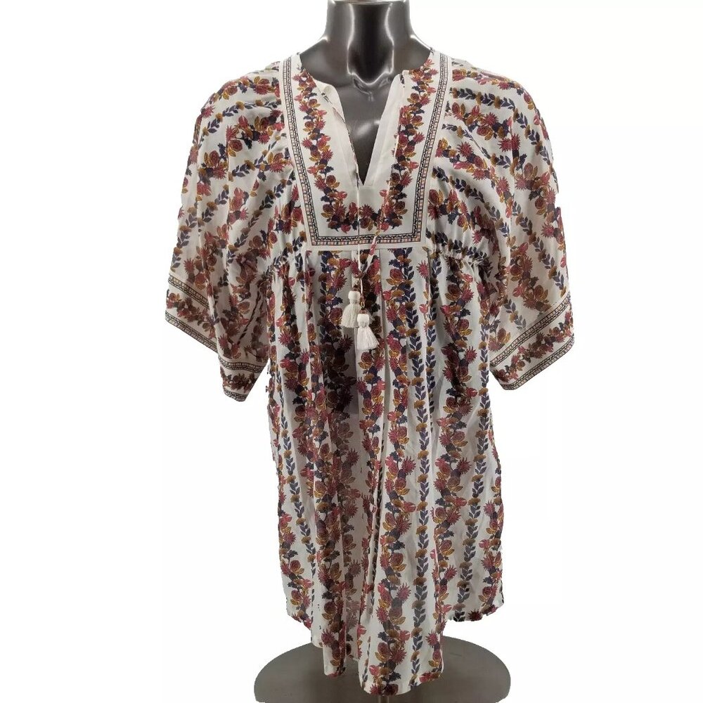 $478 NEW Tory Burch PRINTED BEACH TUNIC Orange Wonderland Vine White COVER UP L